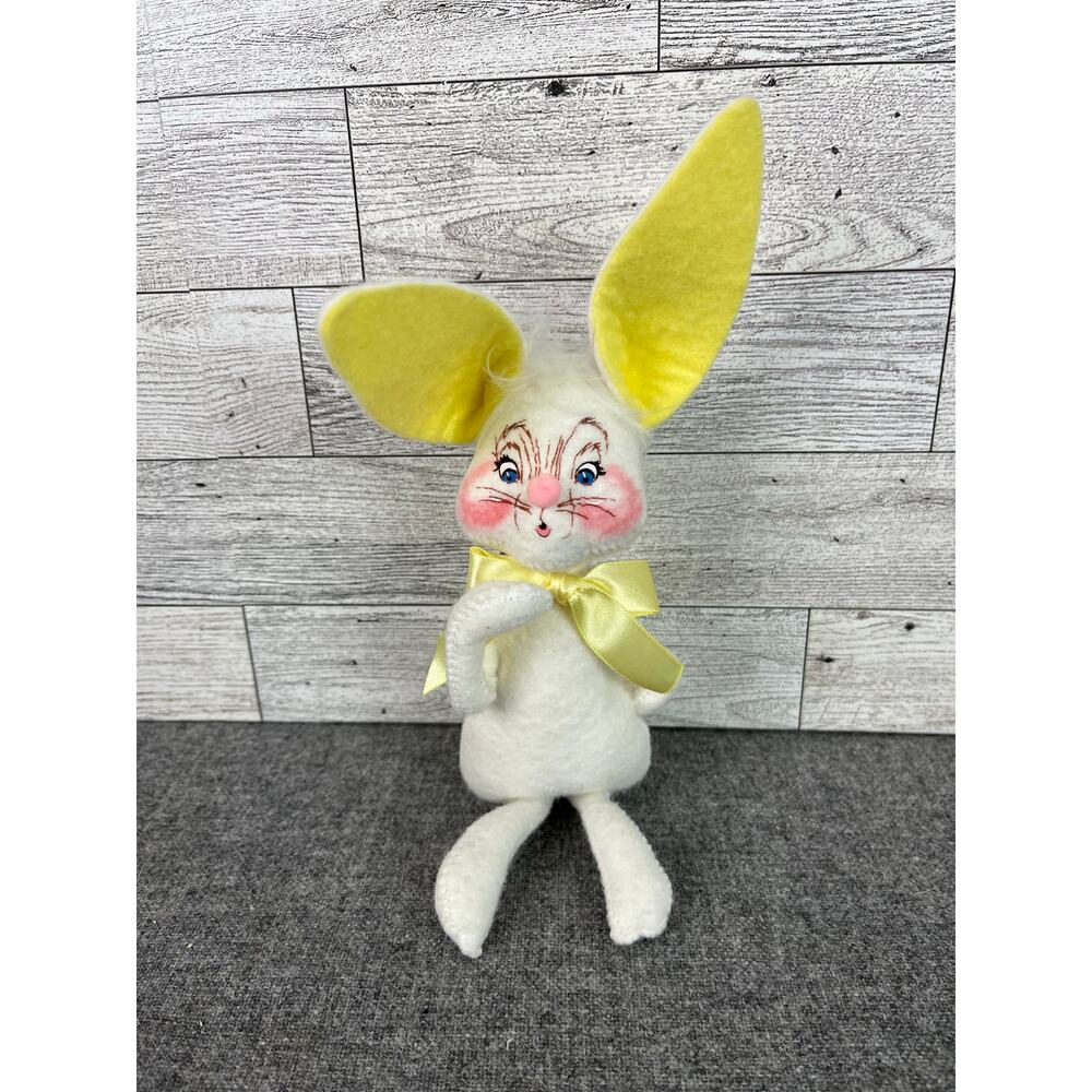 ANNALEE LEMON BUNNY 6in White Plush Yellow Ears Ribbon Spring Decor